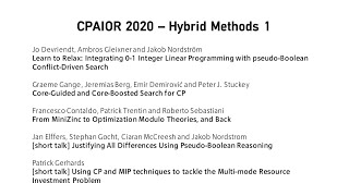 CPAIOR 2020 Session Hybrid Methods 1