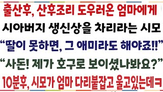 (반전신청사연)내가 출산하자 산후조리 도우러 온 엄마에게 시아버지 생신상 차리라는 시모 "자식이 못하면 엄마라도 해야죠?" 엄마가 한마디 한 순간[신청사연][사이다썰][사연라디오]