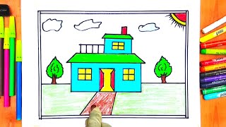 House Scenery Drawing Ghar ka Chitra Easy to drawing and Painting