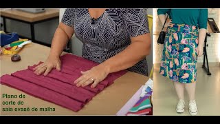 Diy - Margem de costura e corte de saia evasê de malha com cós largo - aula 362