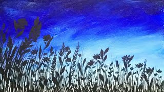 Spring Flowers and Blue Sky Acrylic Painting Easy Impressionist Painting Demo