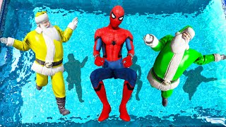 GTA 5 Rainbow Spiderman & Rainbow Santa Claus Crazy Cold Water Ragdolls Fails (Crazy Funny Moments)