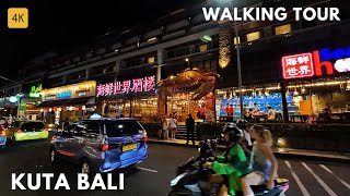 Night Walking at KUTA Bali | Kartika Street to Kuta Square at Night Walking Tour Bali Today [ 4K ]