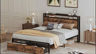 LIKIMIO Mental Bed Frame: A Timeless Vintage Brown Beauty