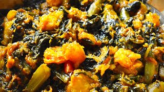 Chingri Mach Diye Pui Shak Kumro Recipe - Bengali Shrimp & Malabar Spinach with Pumpkin Dish