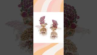 Gold plated Peacock design ruby green stones embellished Jhumki Earrings for women and girlstled