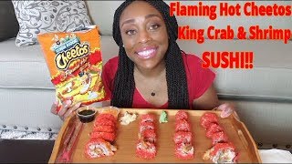 Flaming Hot Cheetos Sushi Mukbang:: King Crab & Shrimp Sushi Rolls