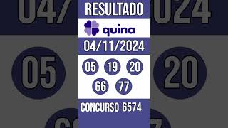 🔥 🍀 QUINA hoje - 04/11/2024 - ACUMULADA - 3,9 MILHÕES - Resultado concurso 6574