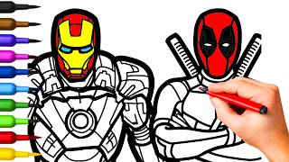 Iron Man and Deadpool Coloring | Superheroes Painting Fun