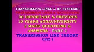 Transmission line theory | Two mark questions  | EC8651 | Transmission lines and RF systems