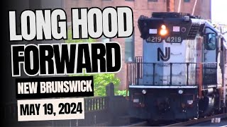 NJT GP40PH-2B No. 4219 ROARS Long Hood Forward Through New Brunswick with an Equipment Move