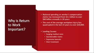 On Demand Webinar: Return to Work - A Tool for Managing Worker's Compensation Costs