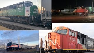 Amtrak 160 Pepsi can, CN 5708 SD75 leader, CSX, BNSF 2322, and BNSF 1456 SD60M