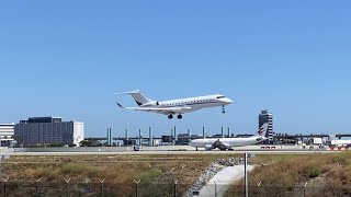 NetJets Europe Bombardier Global 6000 landing at Los Angeles International Airport runway 24R