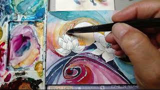 Water Lilies in watercolor with Ink & Masking Fluid