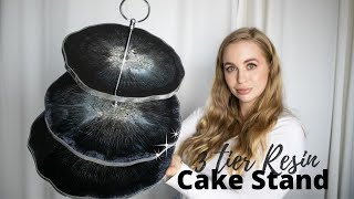 Three Tier Black with Sliver Holographic glitter Resin Cake stand Tutorial