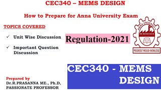 Anna University Exam Preparations - CEC340 MEMS Design Important Questions