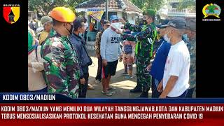 PPKM darurat personel Kodim Madiun bagikan masker dan himbauan Prokes