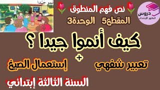 فهم النص المنطوق:كيف أنموا جيدا ؟ +تعبير شفهي +إستعمال الصيغ للسنة الثالثة إبتدائي