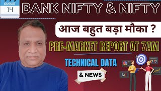 Nifty, Bank Nifty Technical / Data,  Pre- Market Update at 7 am,    14 -Aug -2024