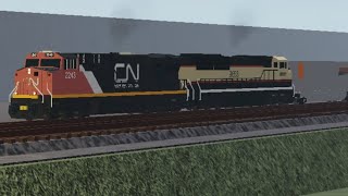 CN Leader with an Executive MAC leading a BNSF Coal Hopper Train at RSR Reimagined.