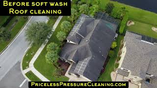 Shingle roof soft wash before and after cleaning. Priceless pressure cleaning.