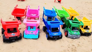 Trucks, excavators, garbage trucks. Construction tools for kids. Colours, small, bigger, the biggest