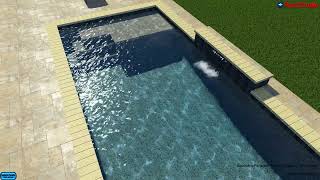 Geometric Pool w/ Raised Water Feature Wall, Sun Shelf and Outdoor Kitchen