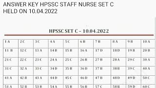 HPSSC Staff Nurse SET C Answer key 2022