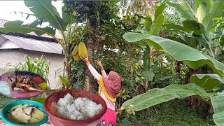 Aktivitas Hidup Di Desa, Memasak Sayur Nangka muda Kuah Santan Dengan Bumbu Sederhana,Makan Bersama