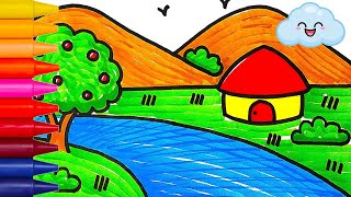 How to draw a simple nature landscape art ❤ Contryside scenery ❤️ Vẽ tranh phong cảnh đẹp đơn giản