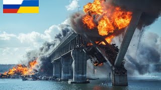 Terrifying Moment! Heroic Ukrainian F-16 squadron destroys Crimean Bridge abutment!