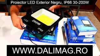 Proiector LED Exterior Negru, IP66, Rezistent la apa, Aluminiu, alb natural 6000K, DALIMAG.ro