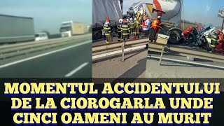 Momentul accidentului de pe A1 de la Ciorogarla unde cinci oameni au murit. Doi TIR-uri si microbuz