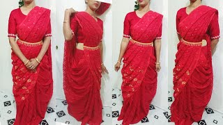 Saraswati Puja Special Red jamdani Saree look 2023// Different types of saree Draping Tutorial