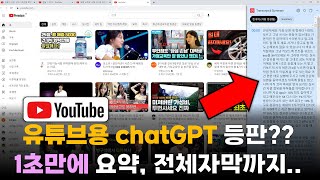 이래도 되는겨? 이젠 chatGPT가 유튜브도 1초만에 요약, 통자막까지 보여줍니다;;