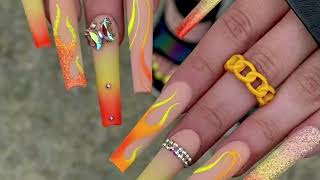 FLAME NAIL ART TUTORIAL | Easy Summer Nails | How to apply Neon Pigment Powder | Nails Fascination