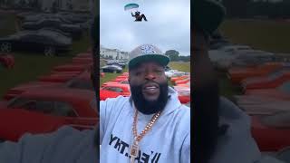 Rick Ross wants footage of the person who parachuted into his yard during car show! #fyp #atlanta