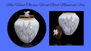 New Hand Thrown Floral Bird Memorial Urn