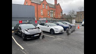 Tesla Model 3 2021 colour comparison in all black, blue, white, midnight silver, blue & red color