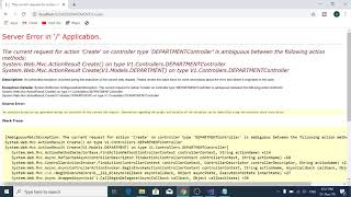 The current request for action 'Create' on controller type 'DEPARTMENTController' is ambiguous betwe