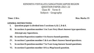 Class 11 Geography Final exam Question Paper of (2021 - 2022) | Term 2