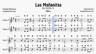 Las Mañanitas in G Easy Notes Full Sheet Music for Flute Violin Oboe    Mornings