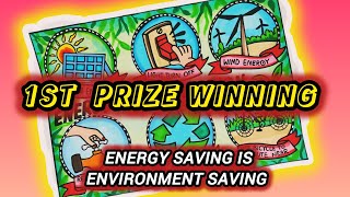 How to draw save energy poster chart drawing for competition ( very easy) step by step