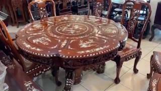 SAHAMADEE FURNITURE โต๊ะอาหารกลมฝังมุก โต๊ะฝังมุก เฟอร์นิเจอร์จีน wooden craft dining table thailand