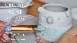 ASMR | Studio Vlog | Glaze & Paint with Me | Repotting Plants | Silent Vlog | Chill Calm Vlog