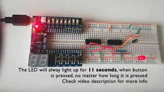 Building a pulse length regulator (monostable multivibrator) using logic gates on a bread board