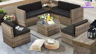 KROFEM 8 Pieces Patio Rattan Furniture Set for Outdoor