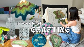 a week of crafting | punch needle ideas, rug tuft with me, diy checkered cups