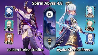 C0 Raiden Furina Sunfire & C0 Ayaka Shenhe Freeze - Spiral Abyss 4.8 Floor 12 Genshin Impact